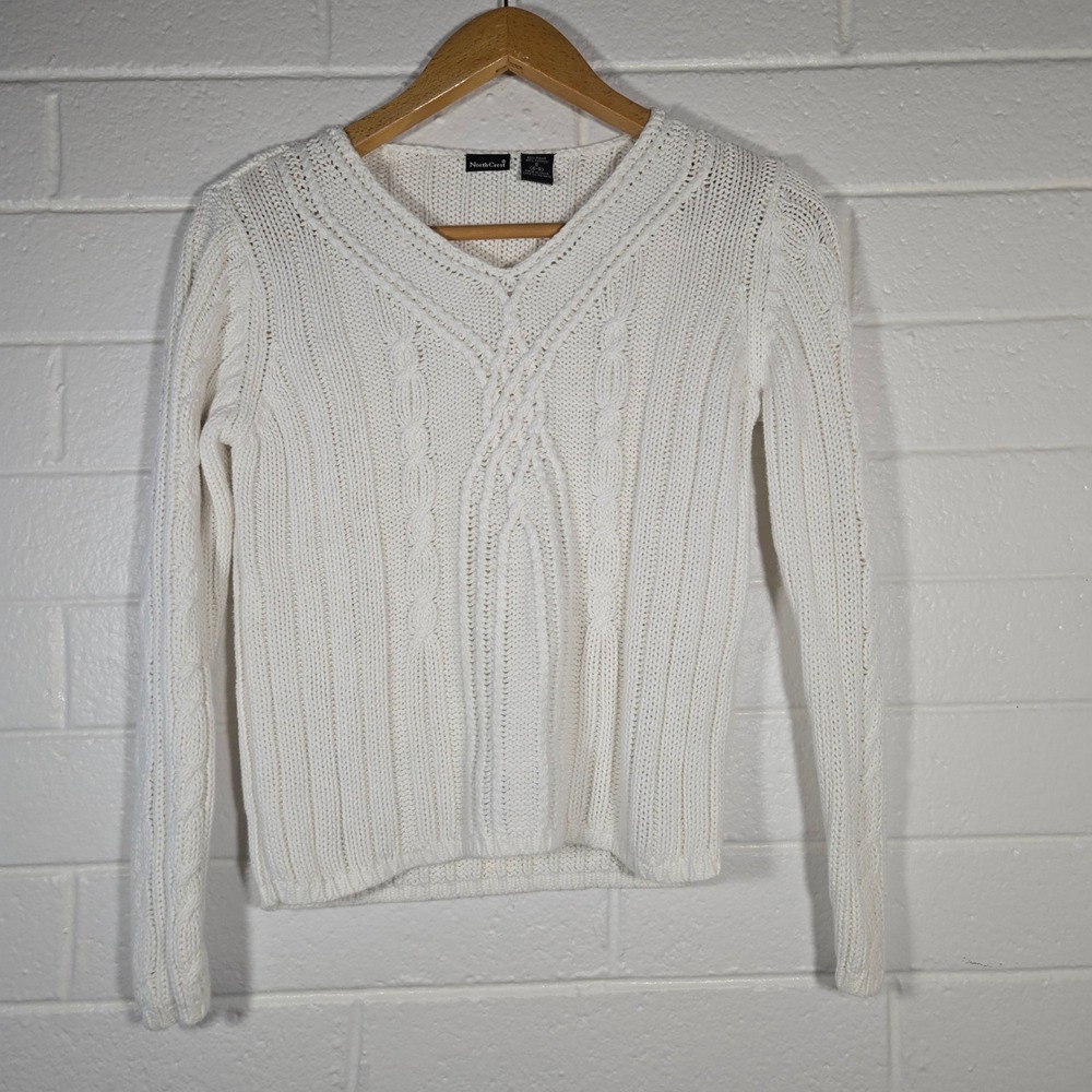 Vtg North Crest Cable Knit Sweater Medium Cotton Ramie Pullover Soft Academia